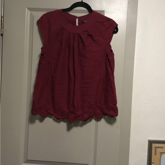 Madewell Tops - Madewell Red Flutter Sleeve Blouse with Pleated Bib Collar